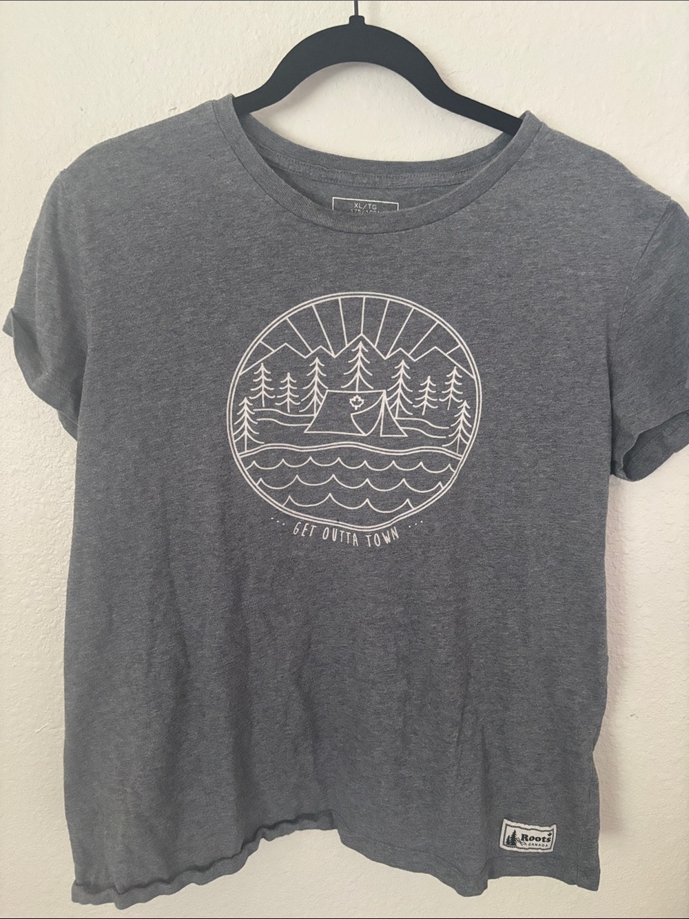 Roots Heather Gray Short-Sleeve Graphic Tee with Camping Emblem